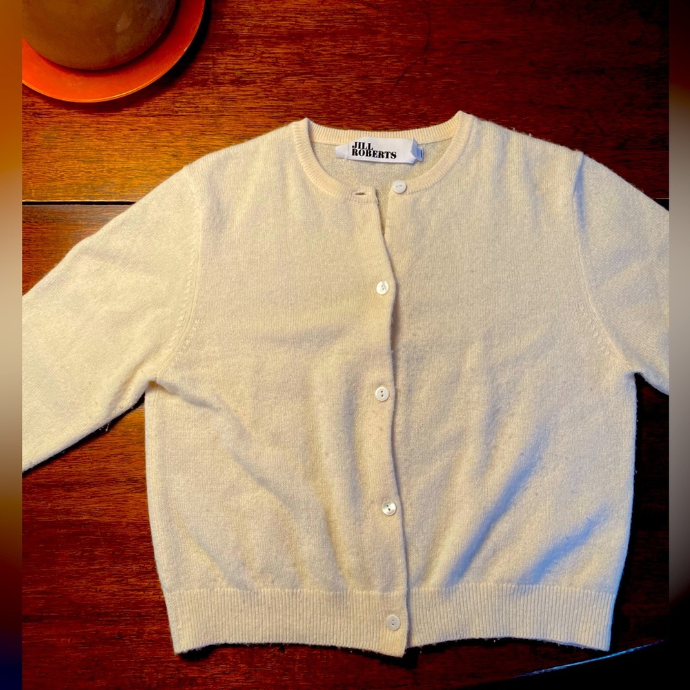 Cream cashmere cardigan from Jill Roberts Beverly Hills